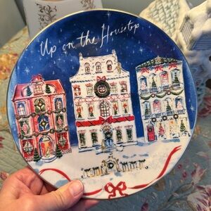 NWT Anthropologie Garrod Up on the House Top Christmas Salad Plate with Cheetahs